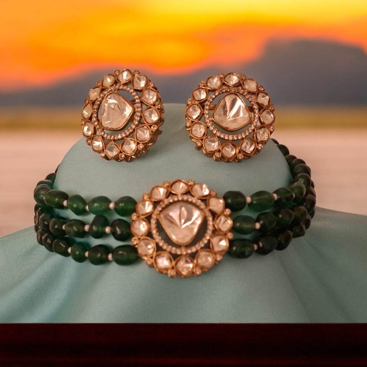 911909-NS Cz Delicate Necklace Green