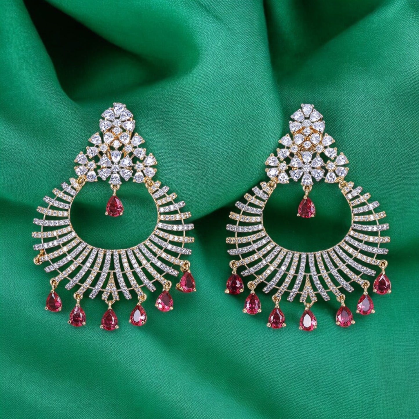 425093 Cubic Zirconia Chand Earring With 2 Tone Plating