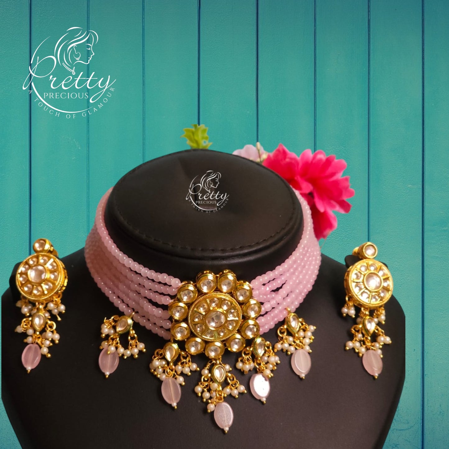 97309-NS Cz Delicate Necklace Pink