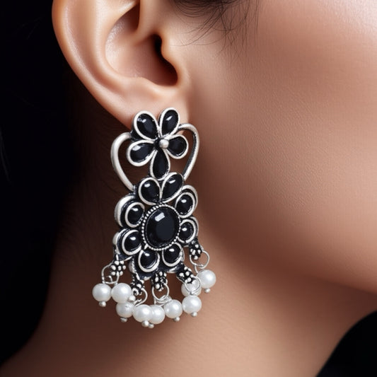 91999-ERO Pretty Precious Fashion Oxidised Silver Stylish Party Wear Earrings for Women and Girls-Black