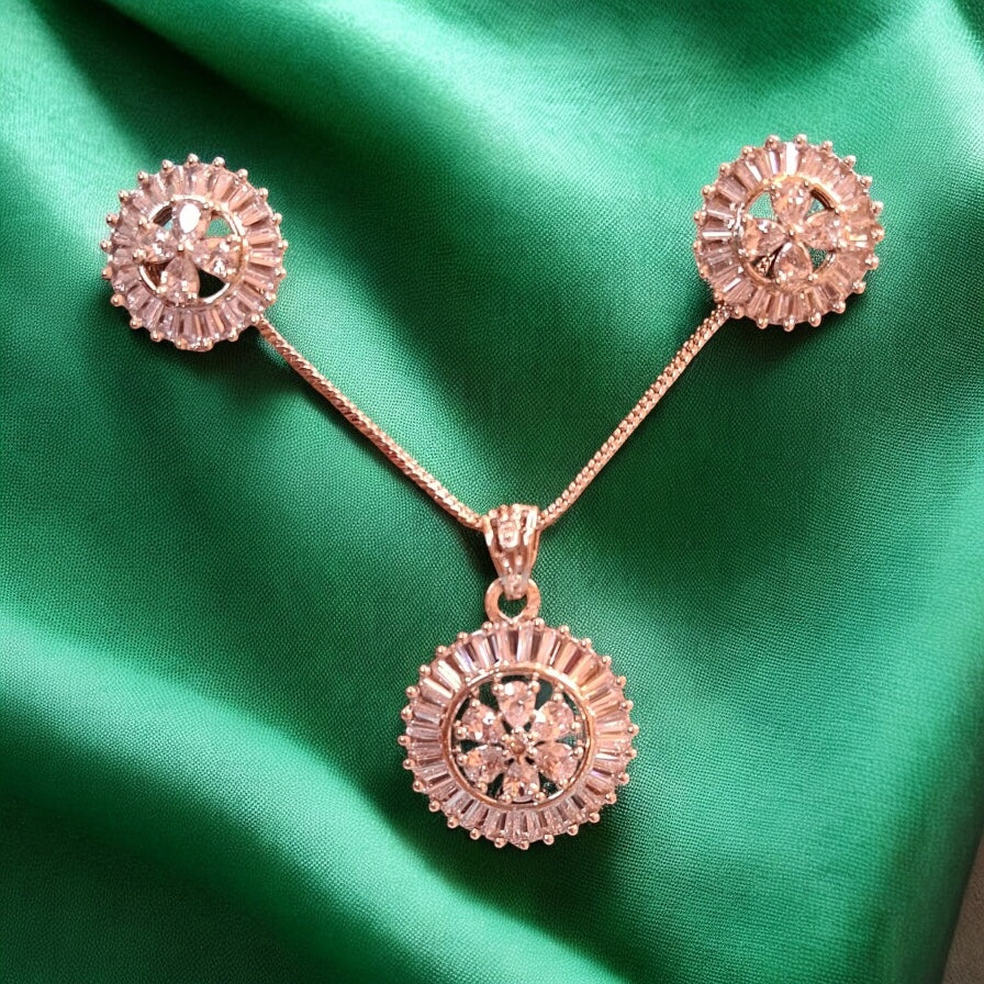 92259-PS-American Diamond Delicate Pendant Set With Rhodium Plating-Design 1