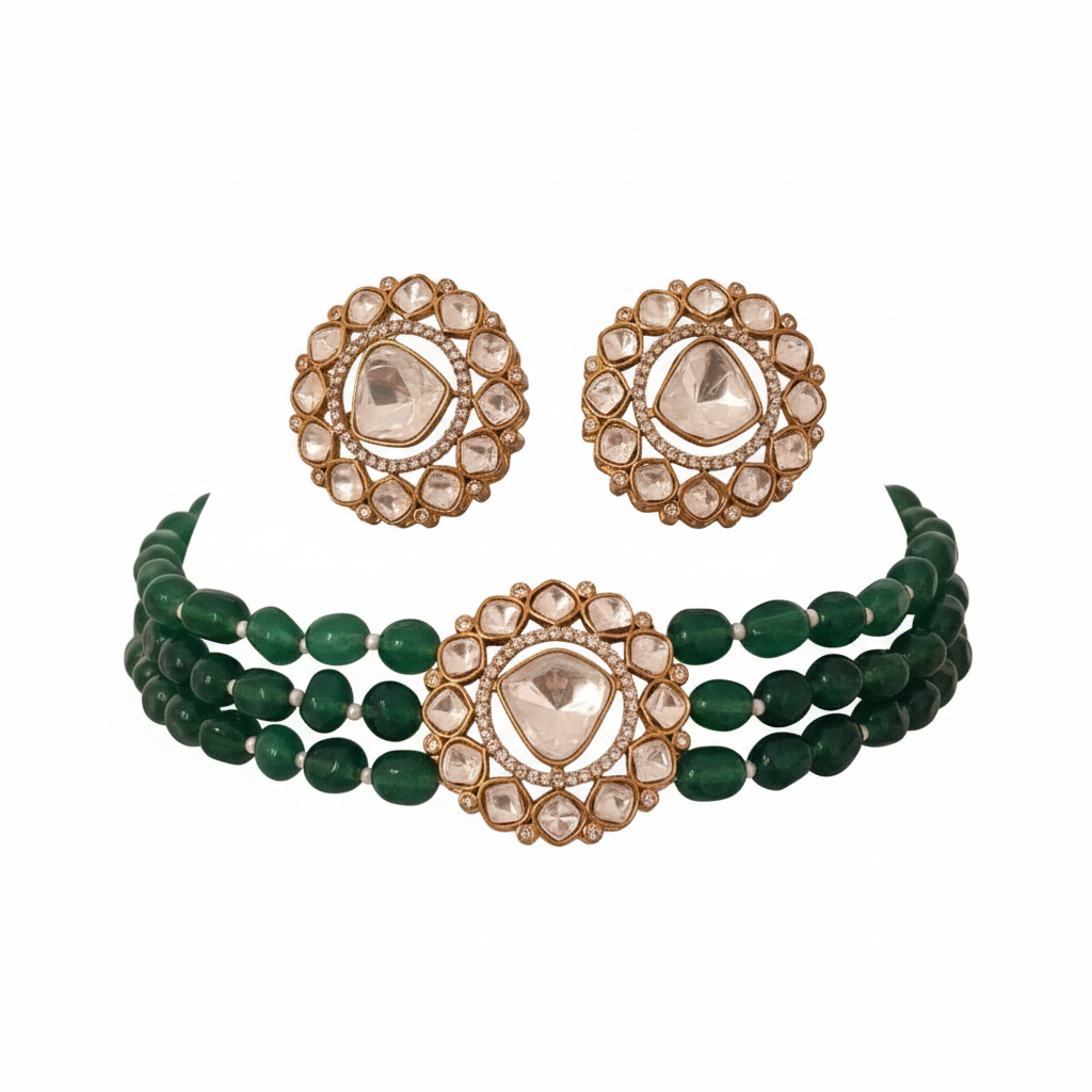 911909-NS Cz Delicate Necklace Green