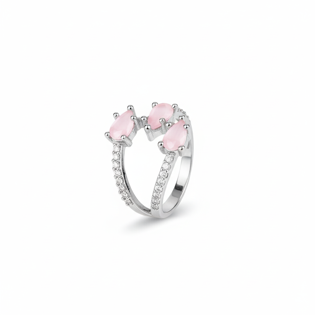 437886 Cubic Zirconia Adjustable Ring With Rhodium Plating-Pink