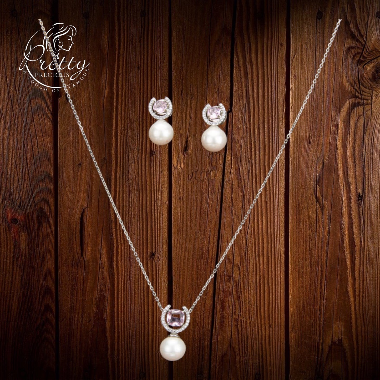 430290 Cz Delicate Pendant Set With 2 Tone Plating-PINK