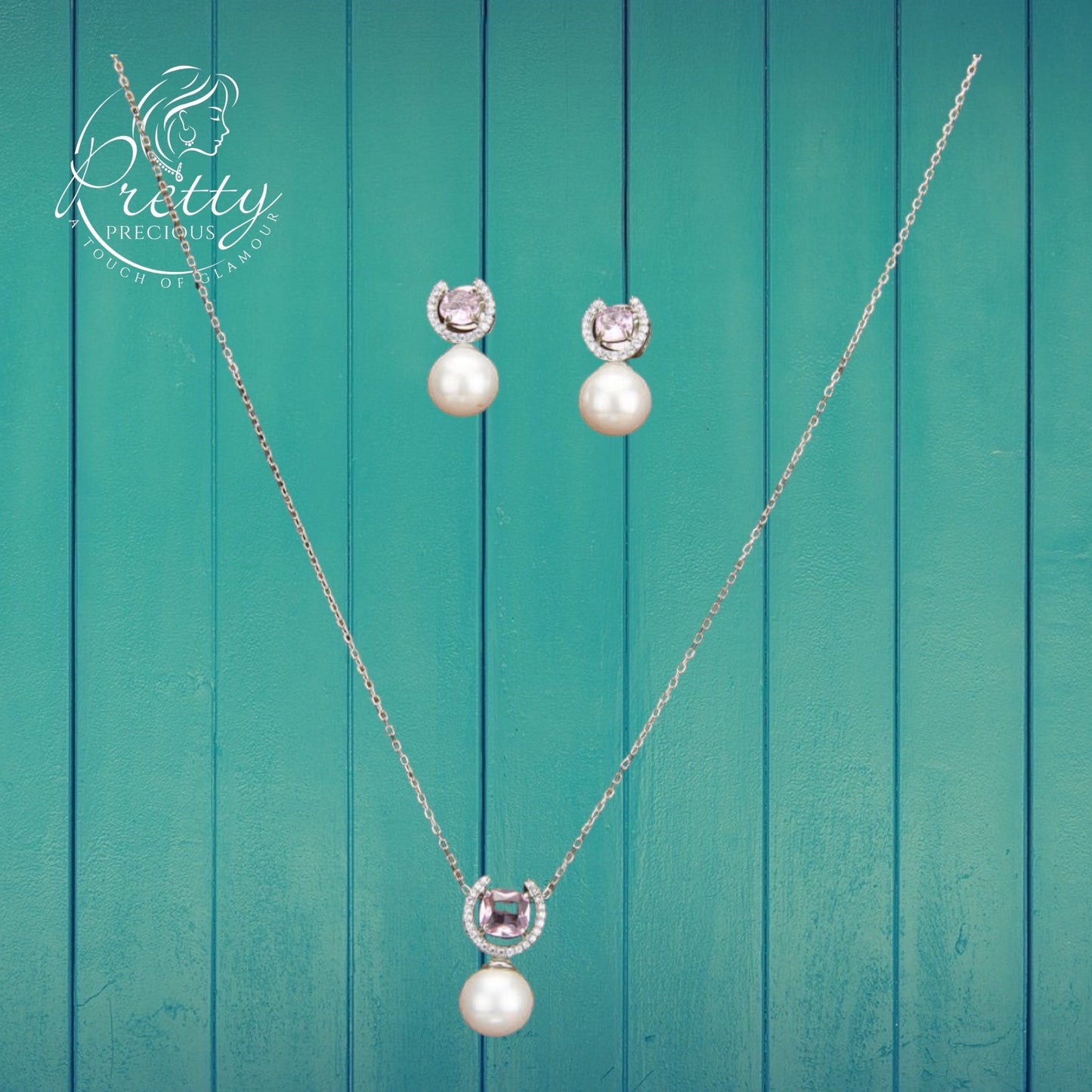 430290 Cz Delicate Pendant Set With 2 Tone Plating-PINK