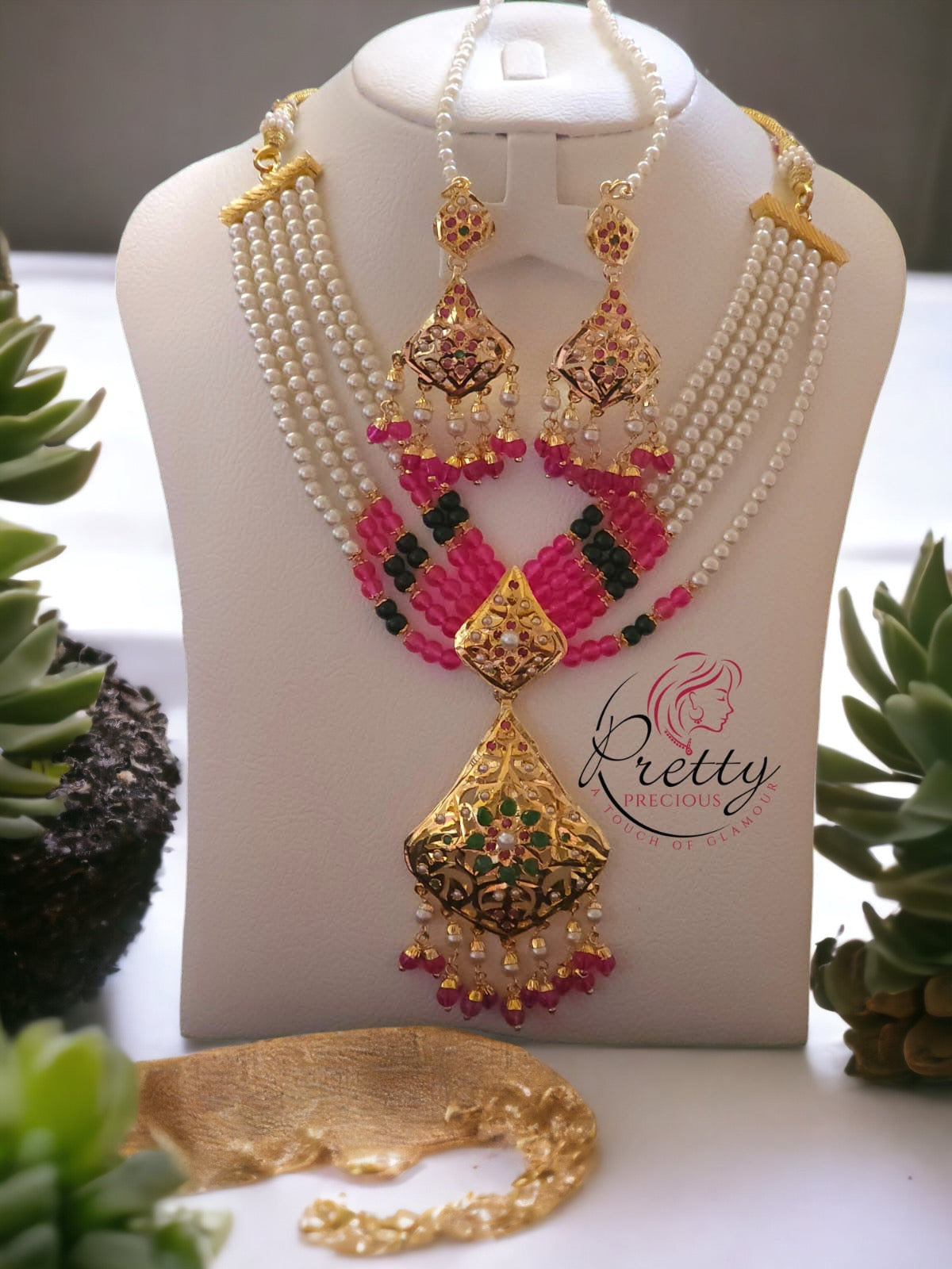 MJ-NS-922009 - Jadau Neckles Set Choker 1gm 24K Gold Plating-Pink