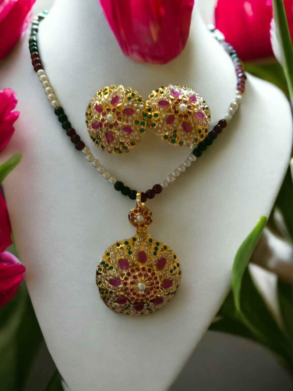 MJ-PS-912009-Jadau Pendant Set 1gm 24K Gold Plating