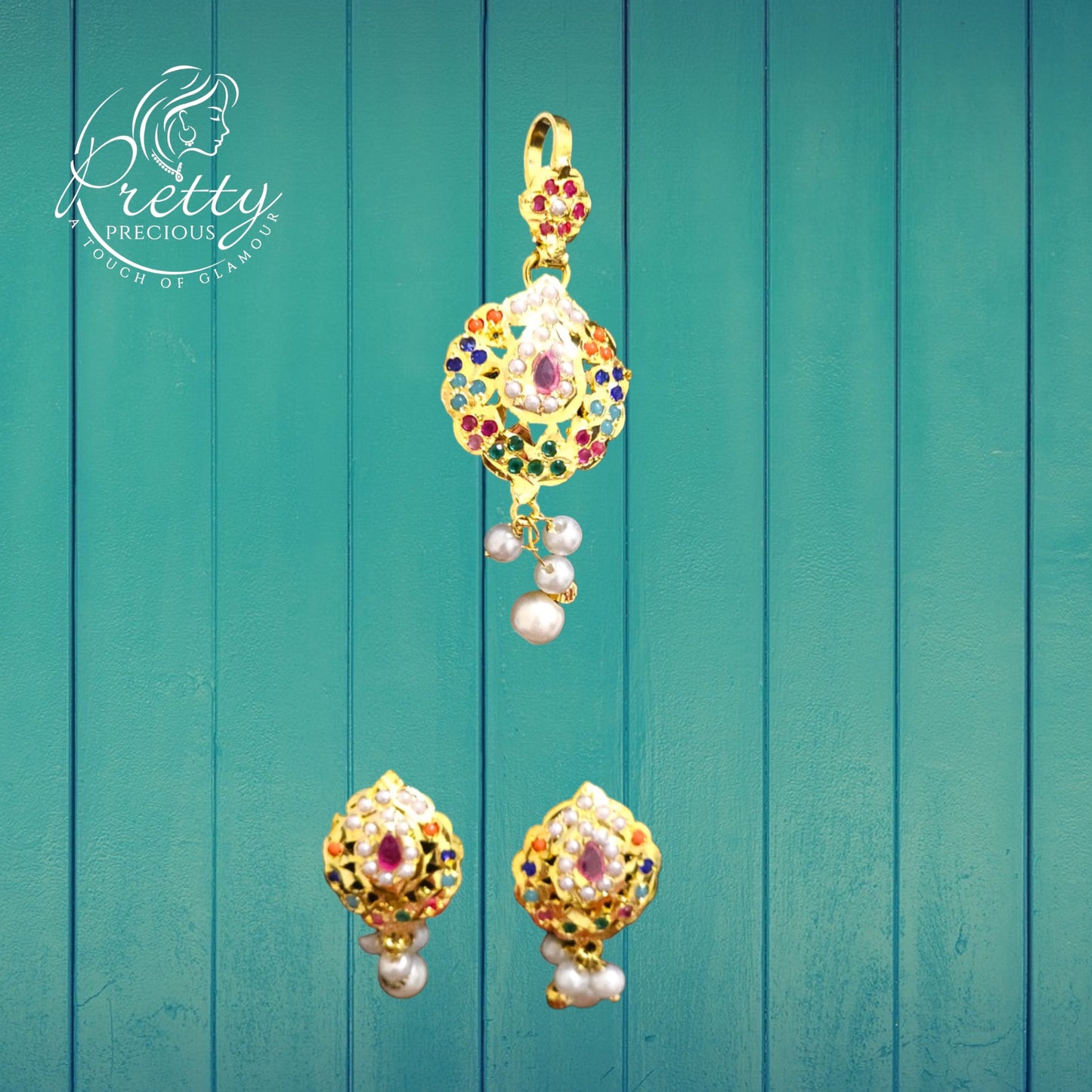 MJ-PS-97009-Jadau Pendant Set 1 gm 24K Gold Plating