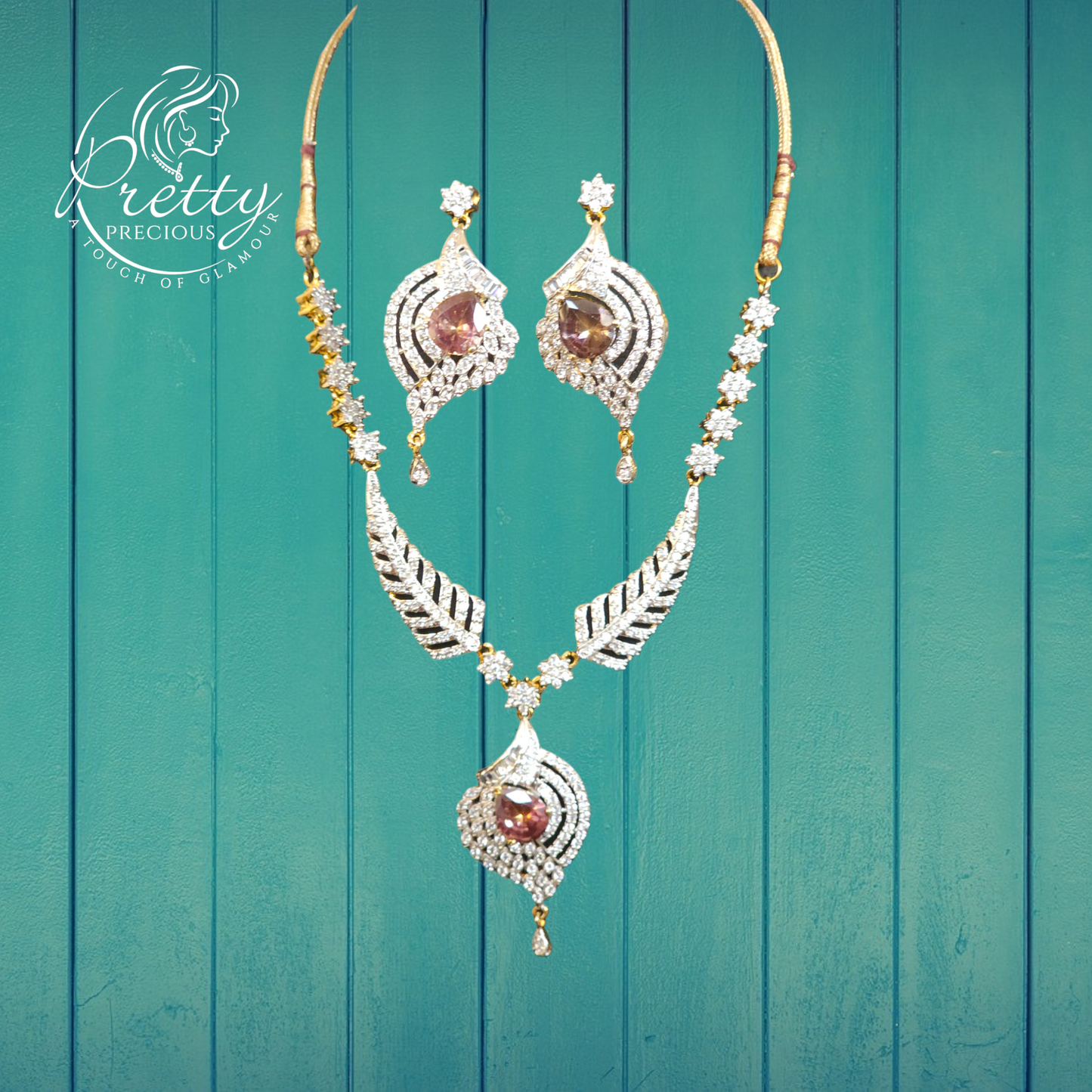 918009 Cz Delicate Necklace With 2 Tone Plating