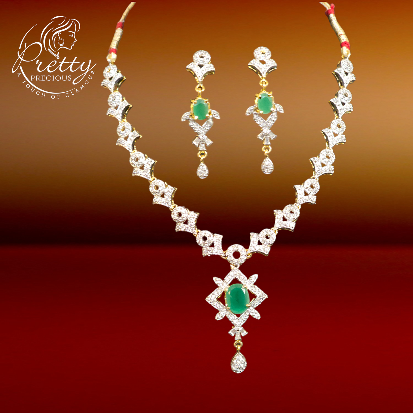 912009 Cz Delicate Necklace With 2 Tone Plating-Green