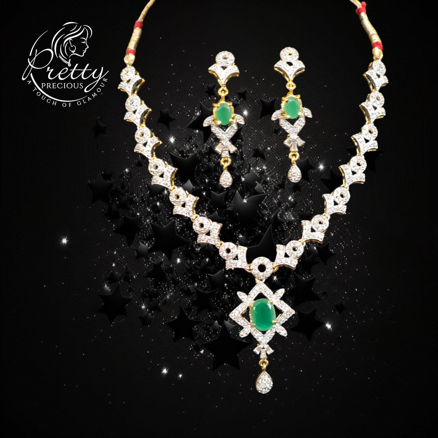 912009 Cz Delicate Necklace With 2 Tone Plating-Green