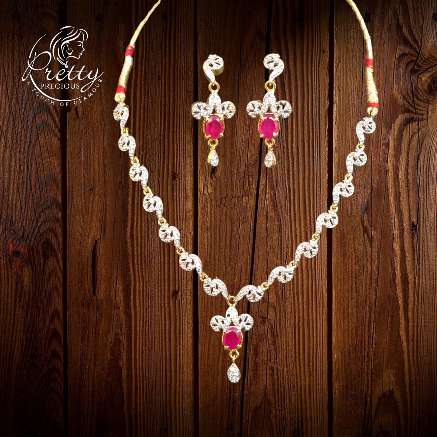 912009 Cz Delicate Necklace With 2 Tone Plating-Ruby