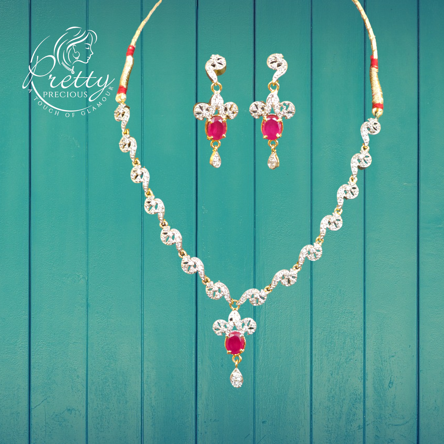 912009 Cz Delicate Necklace With 2 Tone Plating-Ruby