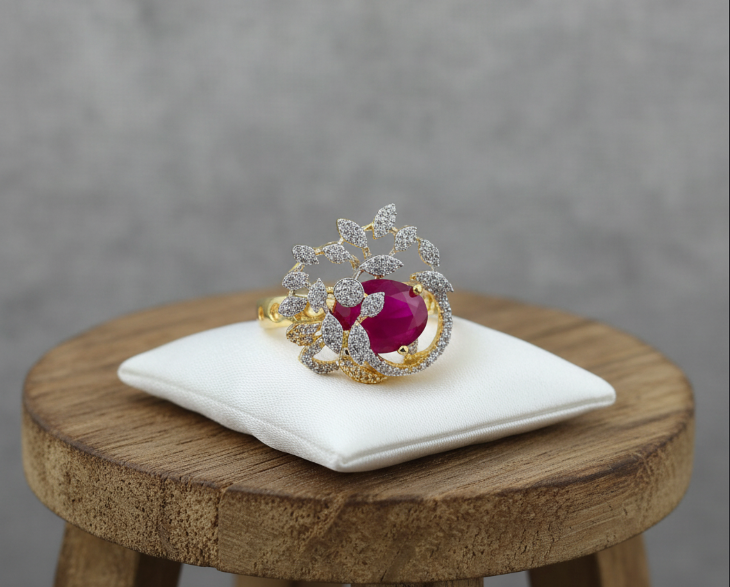 439561 Cz Adjustable Ring With 2 Tone Plating-Ruby