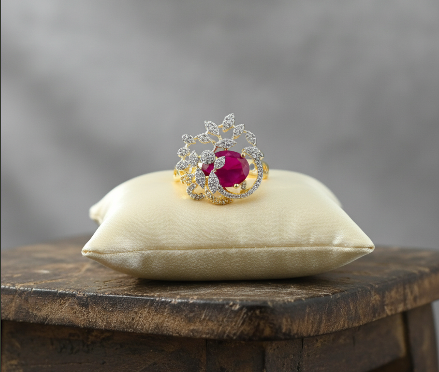 439561 Cz Adjustable Ring With 2 Tone Plating-Ruby