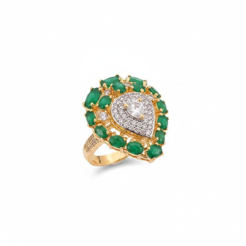 1587-Pretty Precious American Diamond Finger Ring for Women & Girls | Gold Plated AD Ring | Adjustable Elegant Party, Wedding & Daily Wear Jewellery-Green