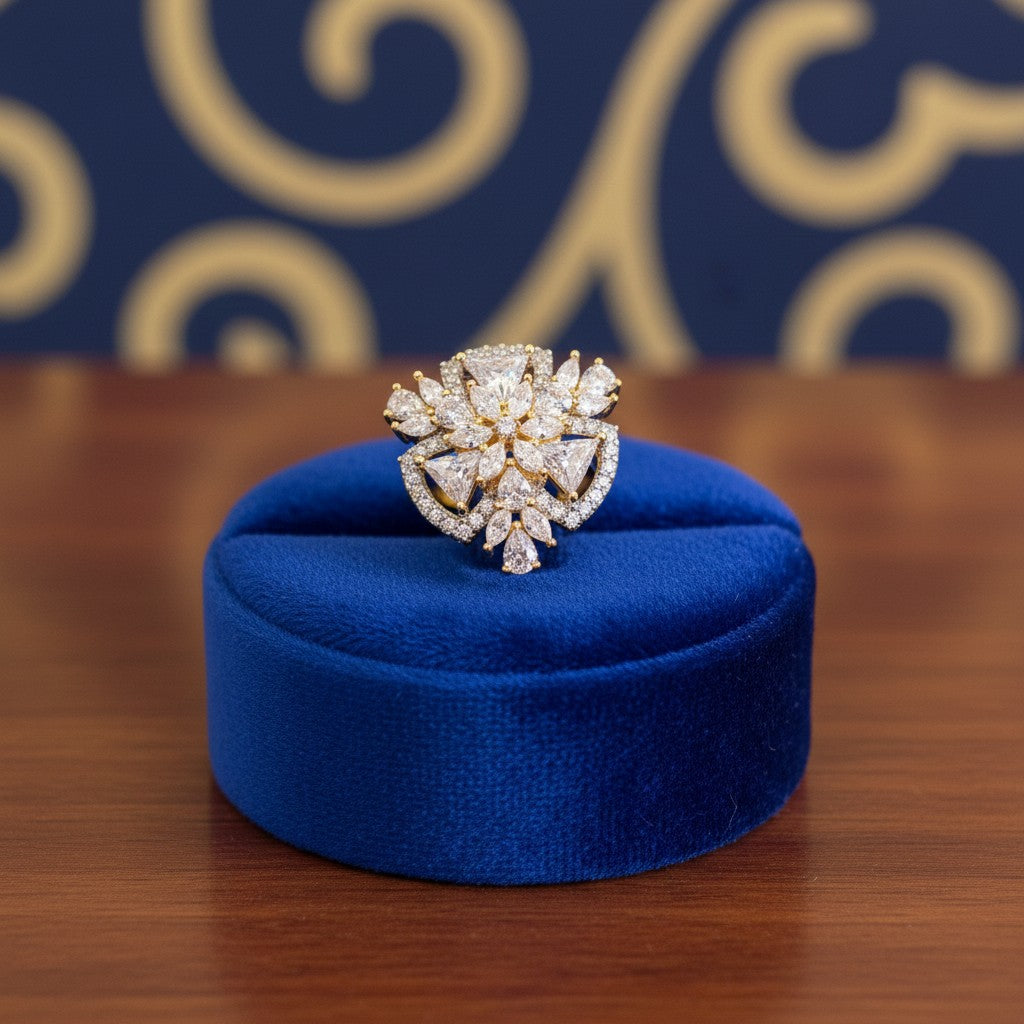 1588-Pretty Precious American Diamond Finger Ring for Women & Girls | Gold Plated AD Ring | Adjustable Elegant Party, Wedding & Daily Wear Jewellery-White