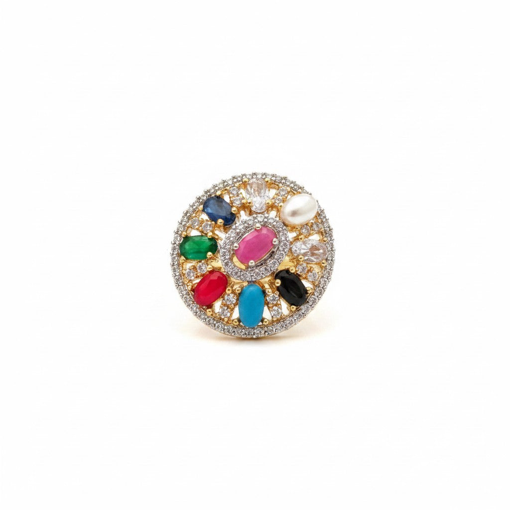 1584-Pretty Precious American Diamond Finger Ring for Women & Girls | Gold Plated AD Ring | Adjustable Elegant Party, Wedding & Daily Wear Jewellery-Multicolour