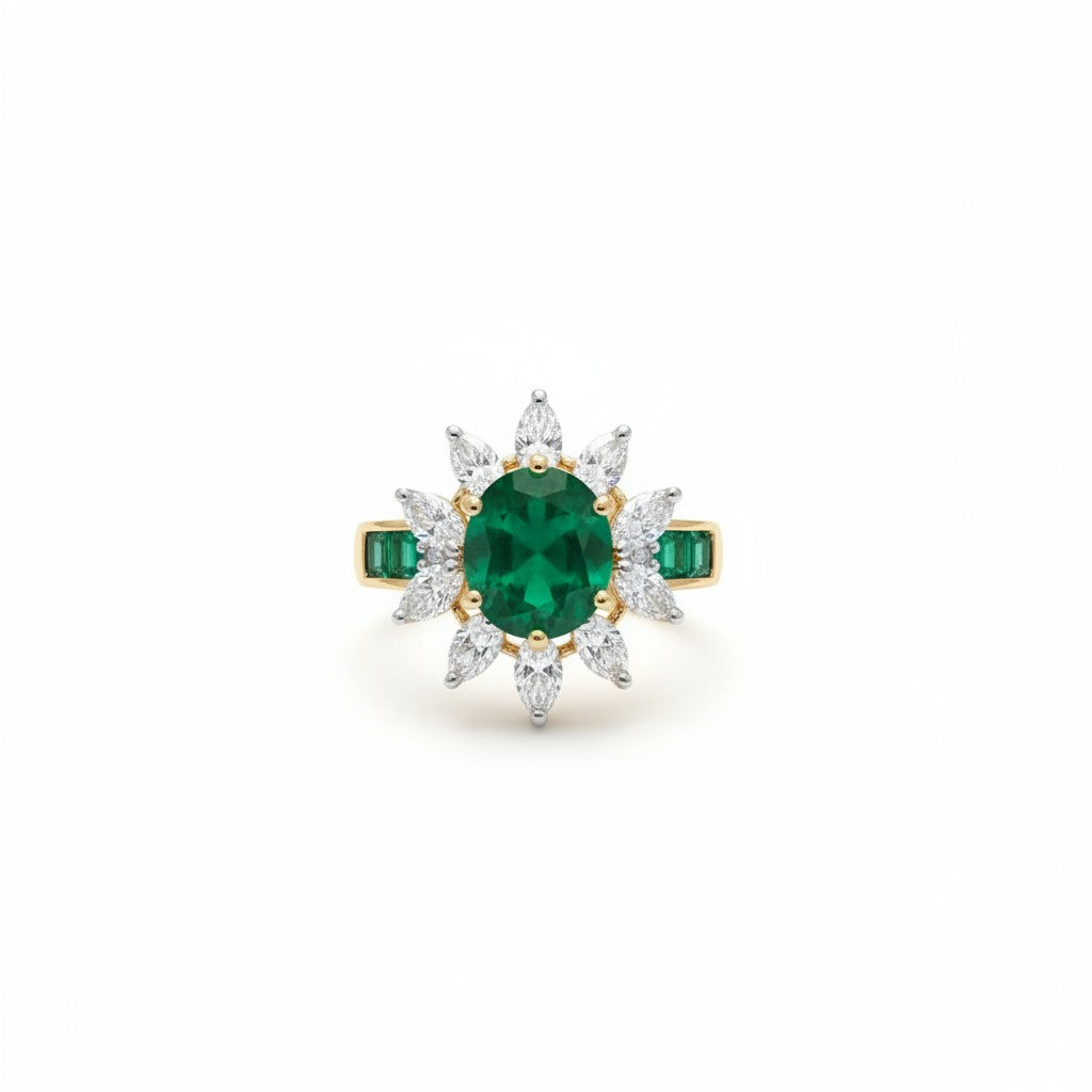 1586-Pretty Precious American Diamond Finger Ring for Women & Girls | Gold Plated AD Ring | Adjustable Elegant Party, Wedding & Daily Wear Jewellery-Green