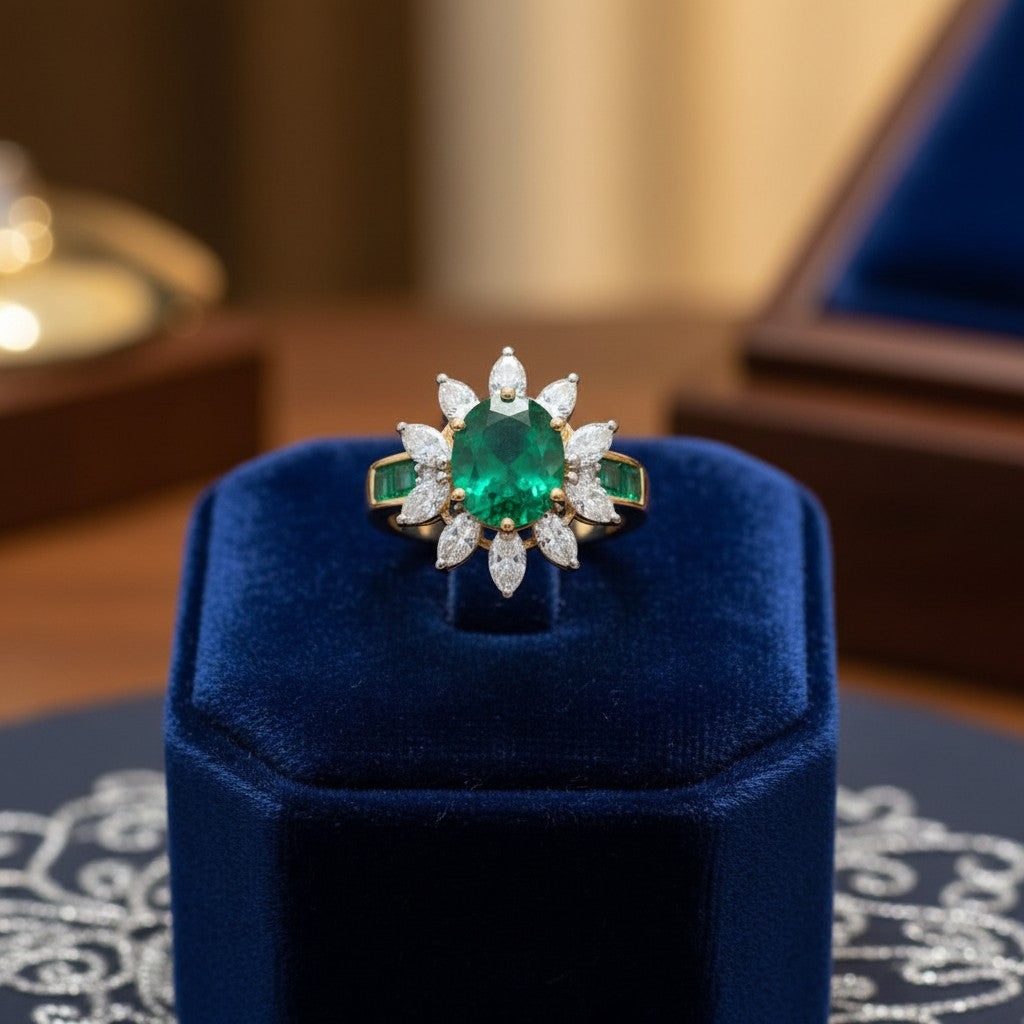 1586-Pretty Precious American Diamond Finger Ring for Women & Girls | Gold Plated AD Ring | Adjustable Elegant Party, Wedding & Daily Wear Jewellery-Green