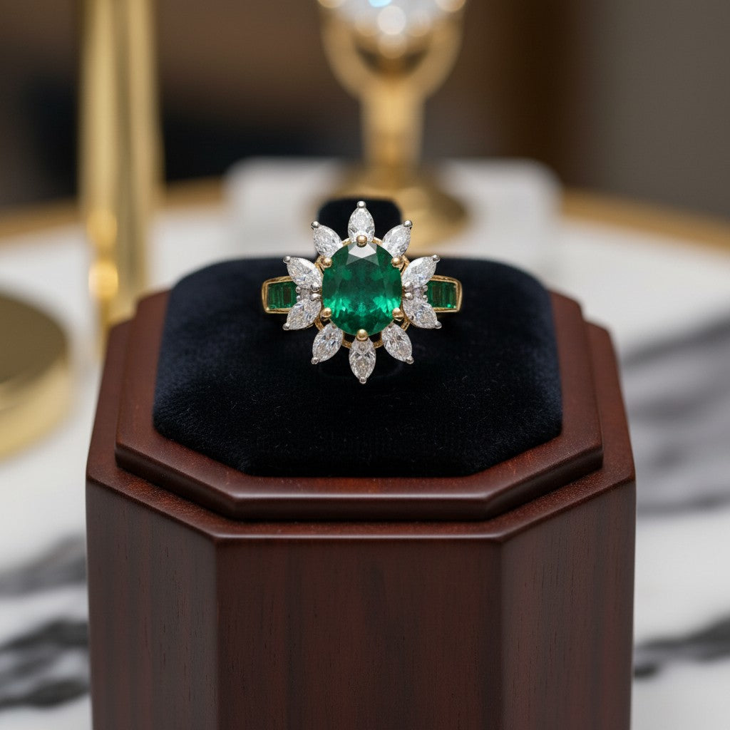 1586-Pretty Precious American Diamond Finger Ring for Women & Girls | Gold Plated AD Ring | Adjustable Elegant Party, Wedding & Daily Wear Jewellery-Green