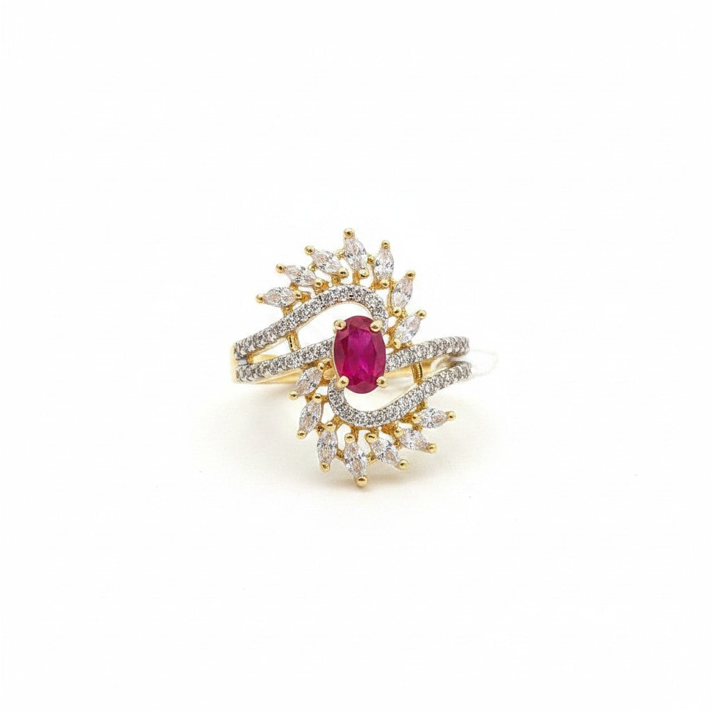 1582-Pretty Precious American Diamond Finger Ring for Women & Girls | Gold Plated AD Ring | Adjustable Elegant Party, Wedding & Daily Wear Jewellery-Ruby