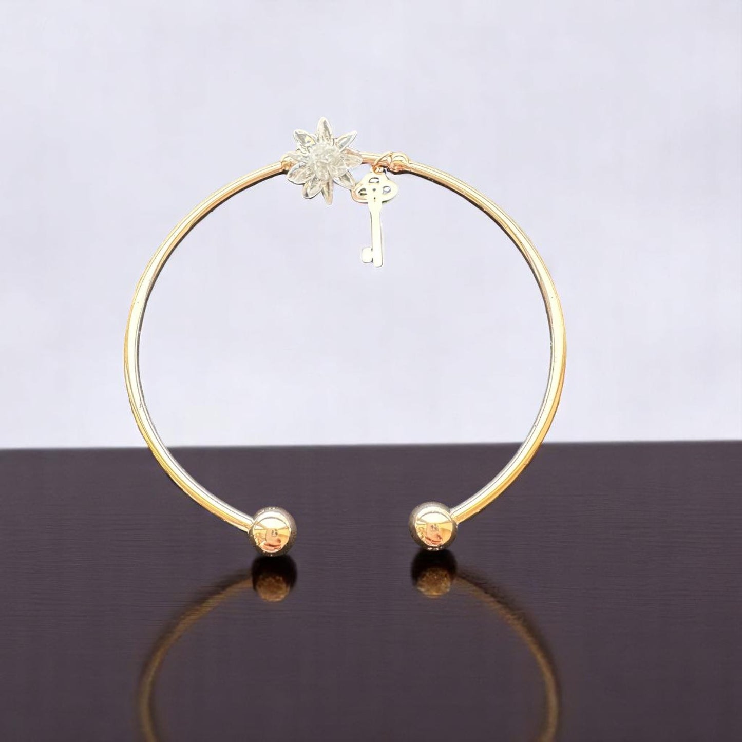 122381-Western Classic Trendy Kada with Rose & Silver Plating