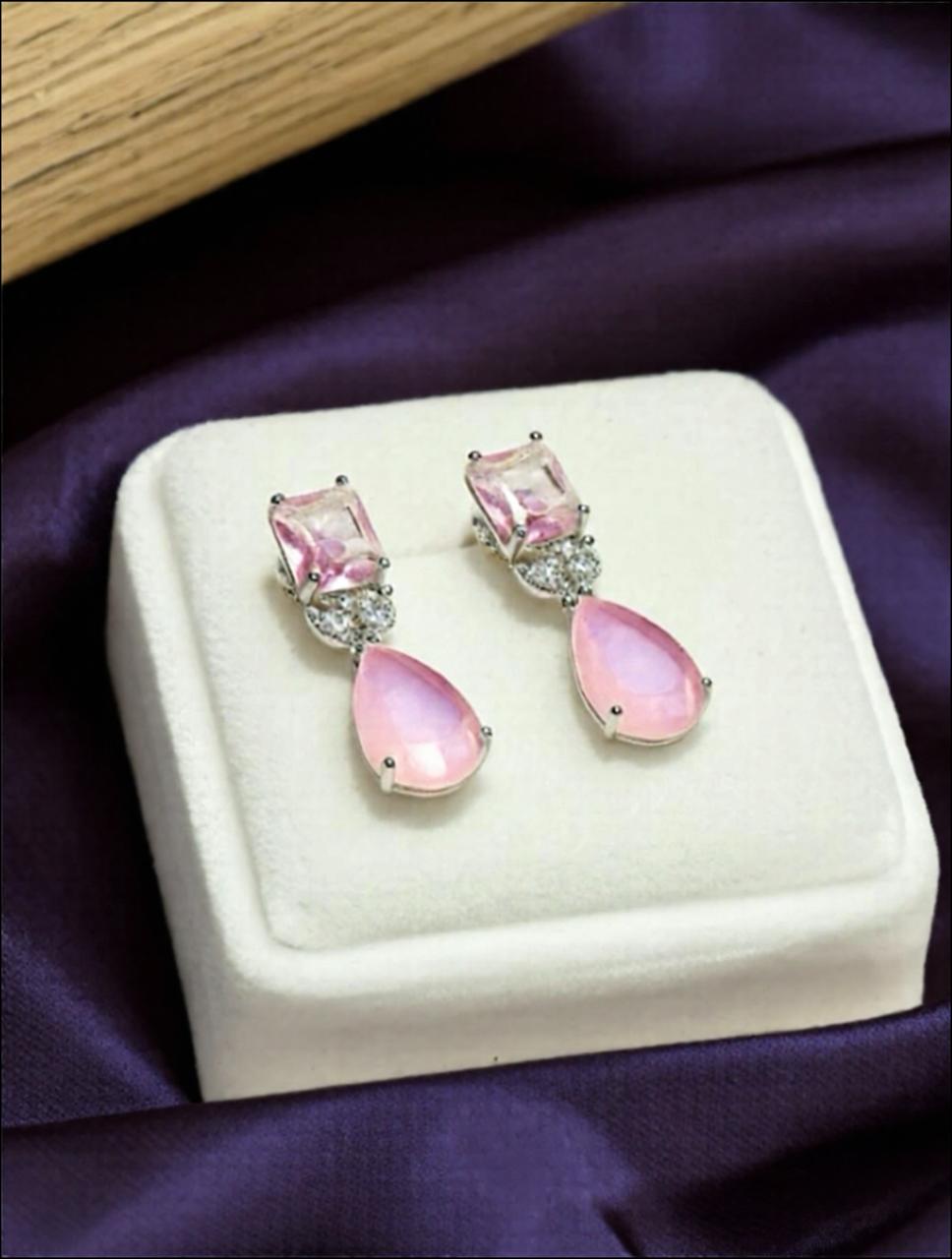 92459-ER  CZ Earring With Gold/Rhodium Plating-Hydra Pink