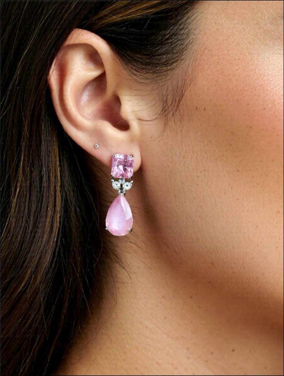 92459-ER  CZ Earring With Gold/Rhodium Plating-Hydra Pink