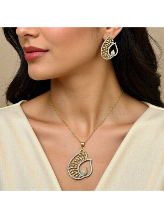 436298-American Diamond Delicate Pendant Set With Gold Plating-White