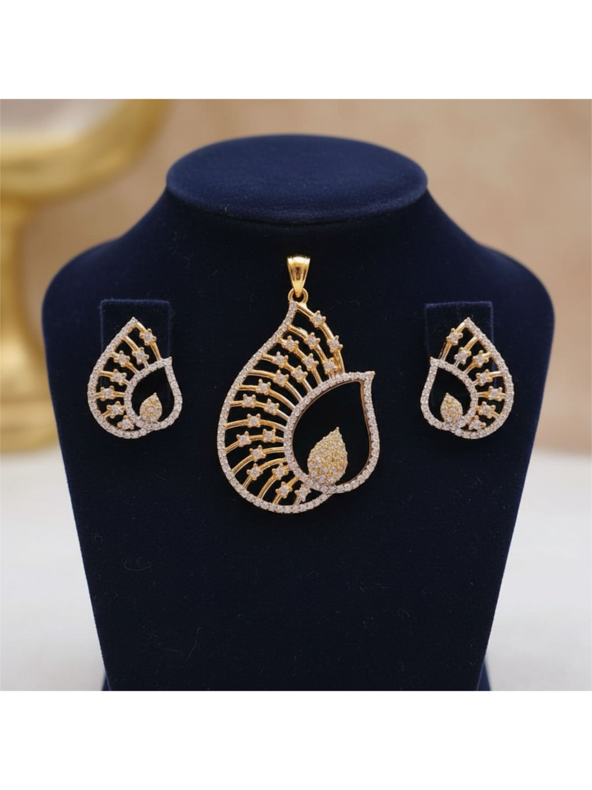 436298-American Diamond Delicate Pendant Set With Gold Plating-White