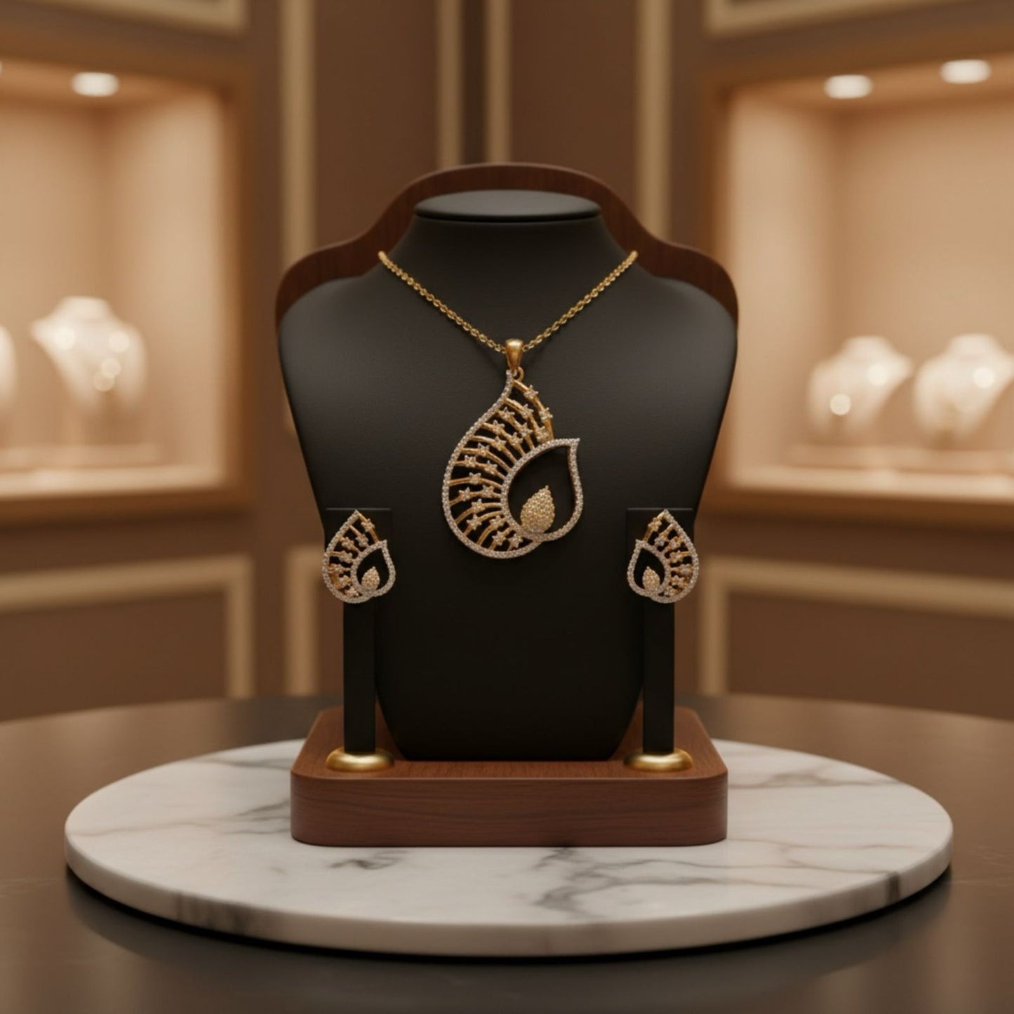 436298-American Diamond Delicate Pendant Set With Gold Plating-White
