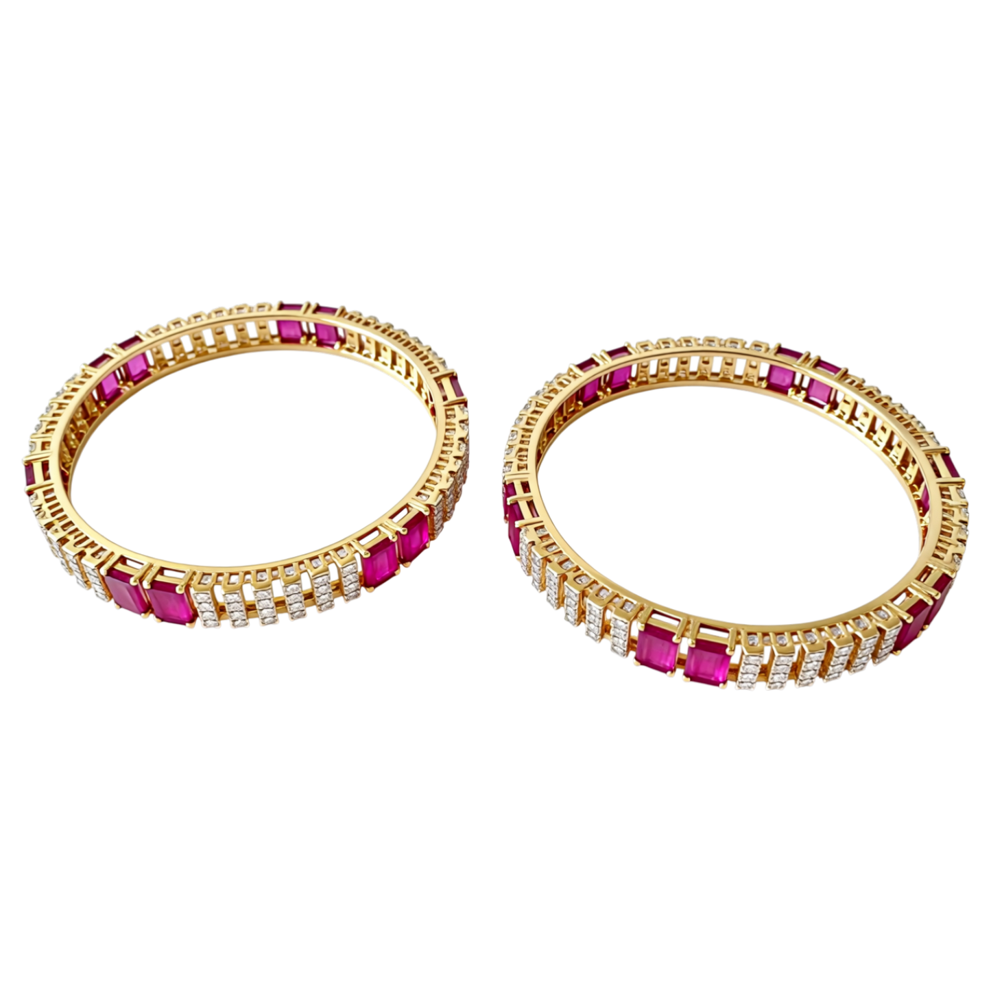 437580-Pretty Precious Gold Plated Cubic Zirconia/American Diamond Traditional Bangles/Bracelet Set of 2 for Women and Girls- Ruby (Size 2.6)