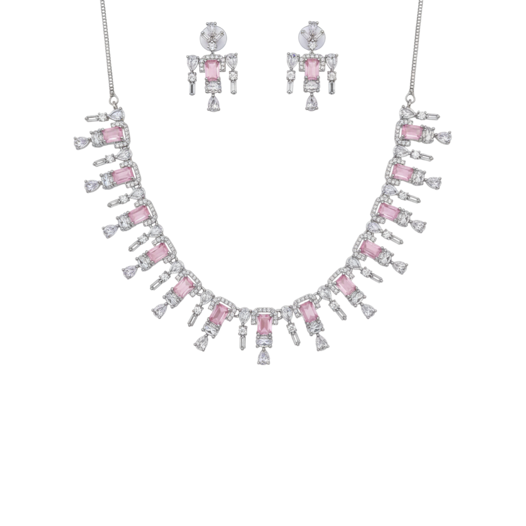 96209-NS Cz Delicate Necklace-Pink