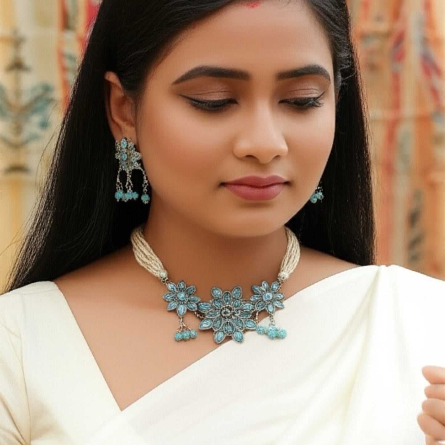 807352 Classic Necklace With Oxidised Plating-Firoza