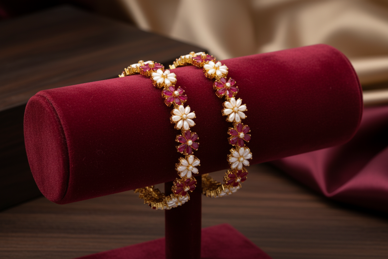 433873-Pretty Precious Gold Plated Cubic Zirconia/American Diamond Traditional Bangles/Bracelet Set of 2 for Women and Girls- Ruby Green (Size 2.8)