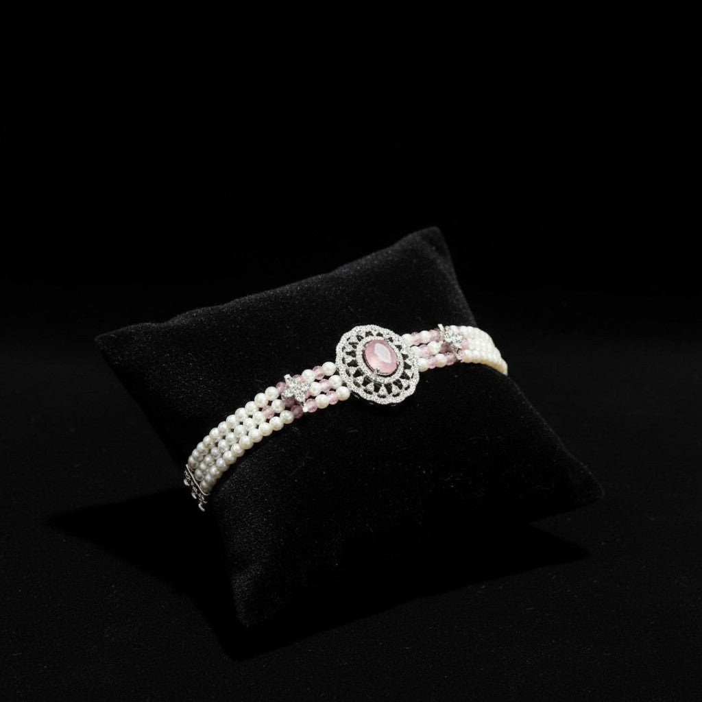 439638 Cubic Zirconia Classic Bracelet With 2 Tone Plating-Pink