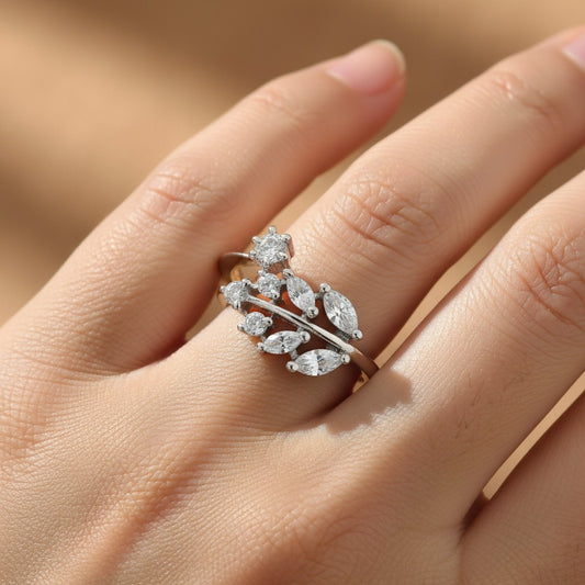 428204-S-Cubic Zirconia Adjustable Ring With Black 2 Tone Rhodium Plating-Silver