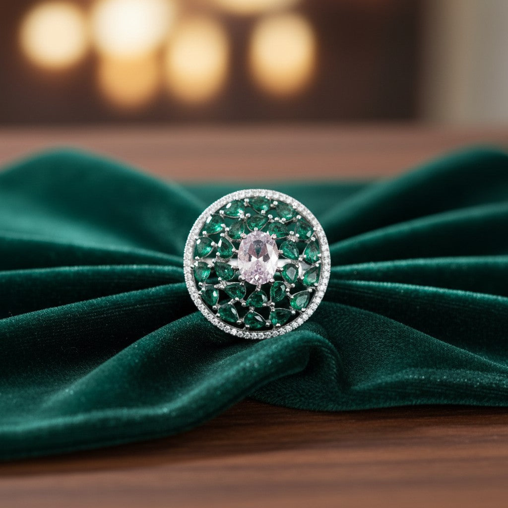 5093 Cz Adjustable Ring Green