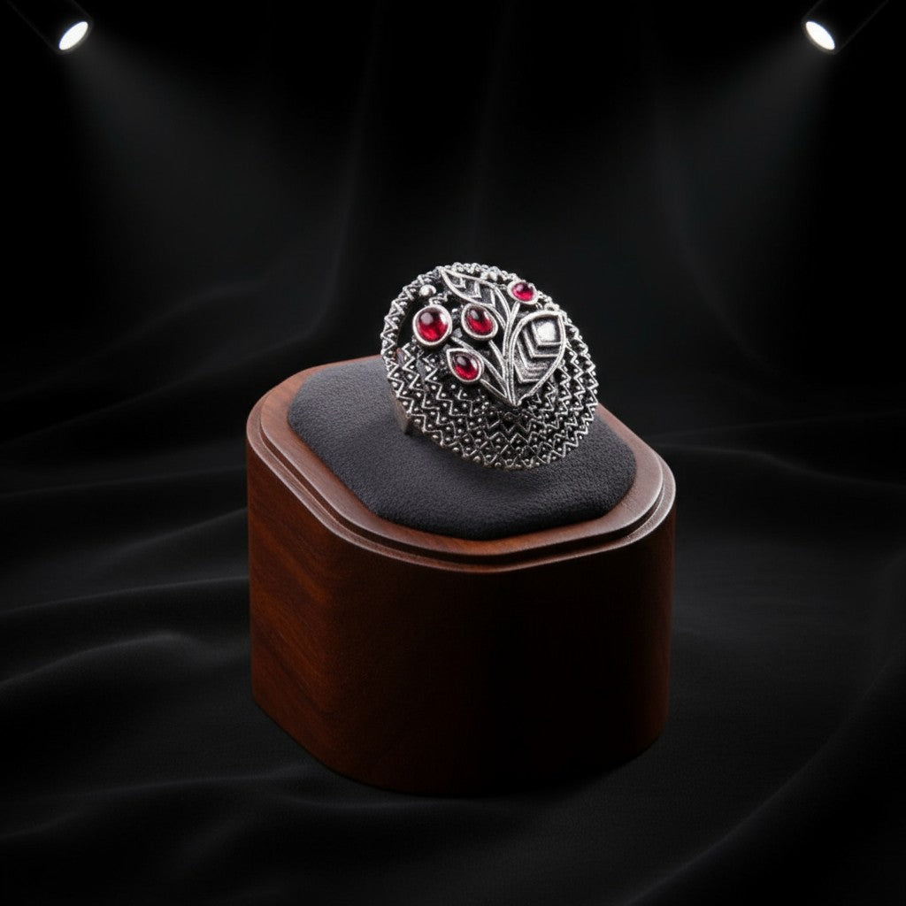 803549 Adjustable Ring With Oxidised Plating