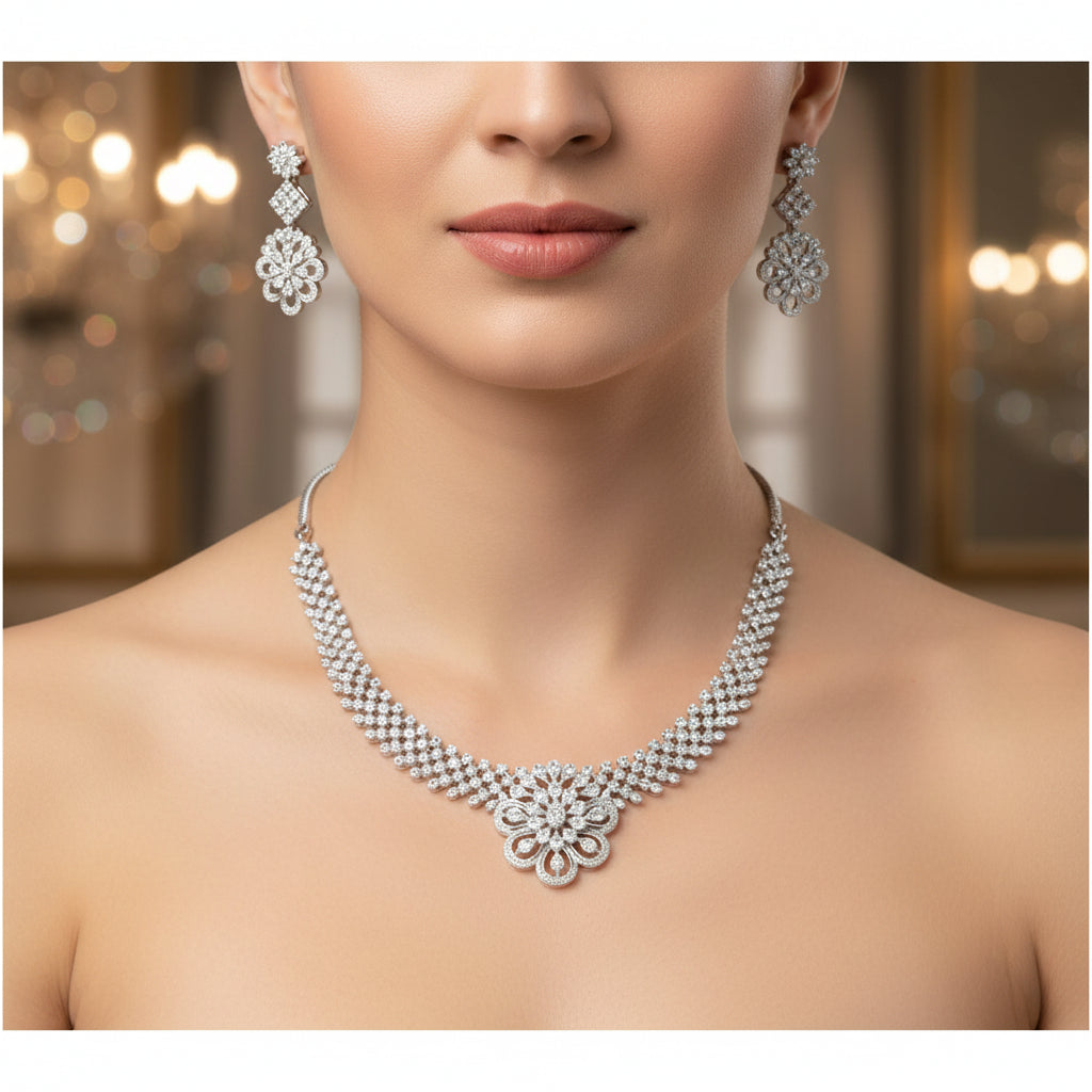 436614 Cz Delicate Necklace Silver