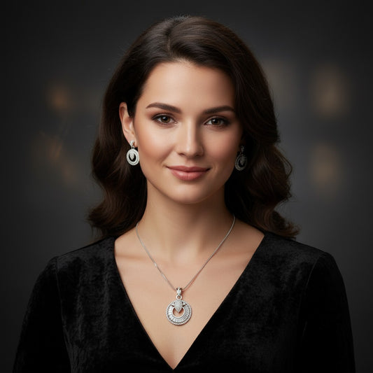 92259-PS-American Diamond Delicate Pendant Set With Rhodium Plating-Design 4