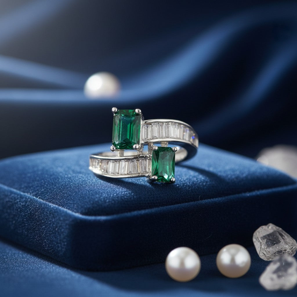 432837 Cz Adjustable Ring Green