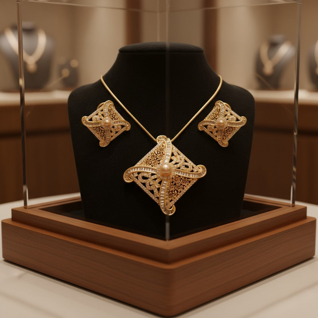 96209-PS-American Diamond Delicate Pendant Set With Gold Plating with Meenakari