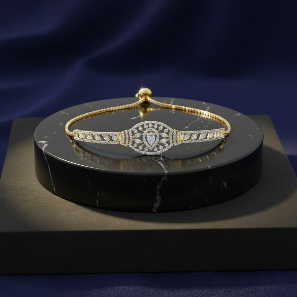 439752 Cubic Zirconia Adjustable Bracelet With Rhodium 2 Tone Plating