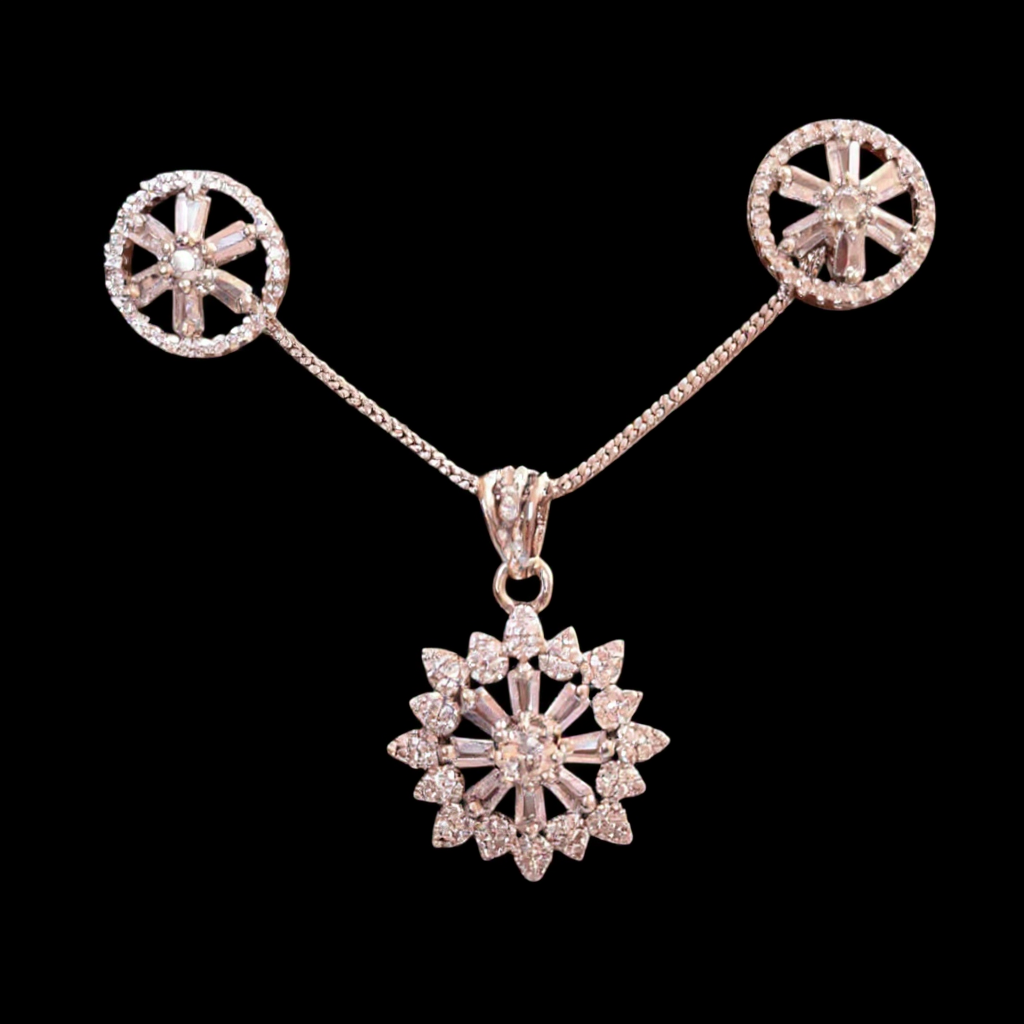92009-PS-American Diamond Delicate Pendant Set With Rhodium Plating-Design 2
