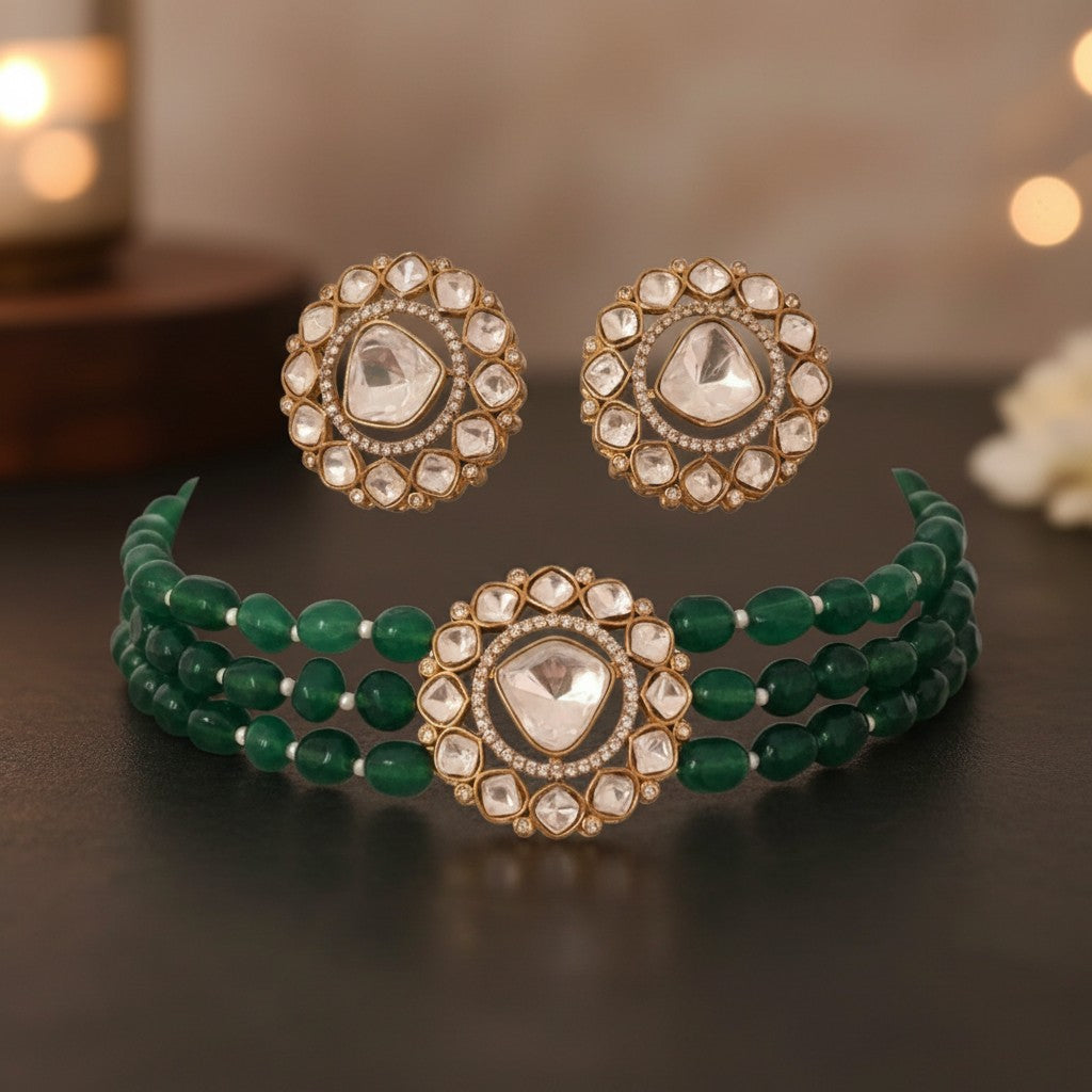 911909-NS Cz Delicate Necklace Green