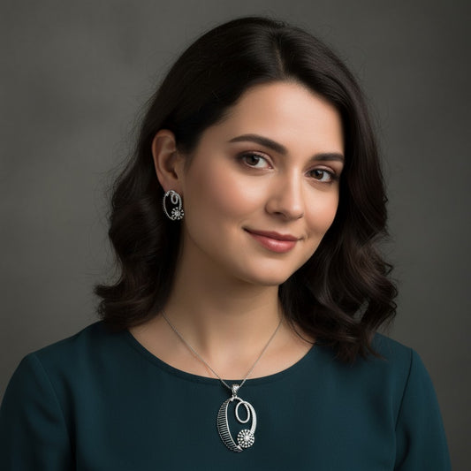 436765-American Diamond Delicate Pendant Set With Rhodium Plating