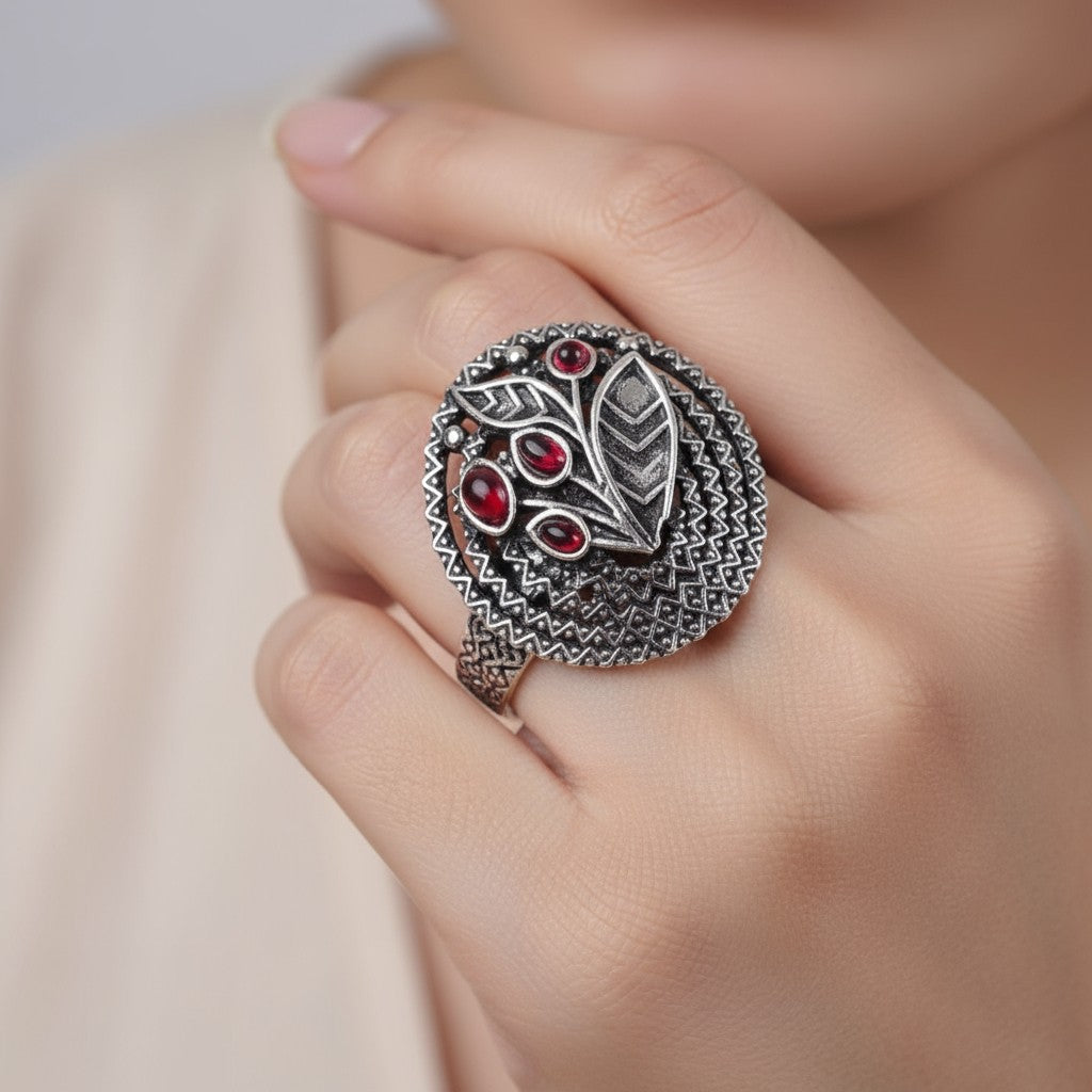 803549 Adjustable Ring With Oxidised Plating