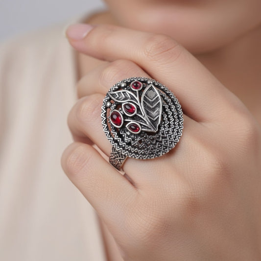 803549 Adjustable Ring With Oxidised Plating